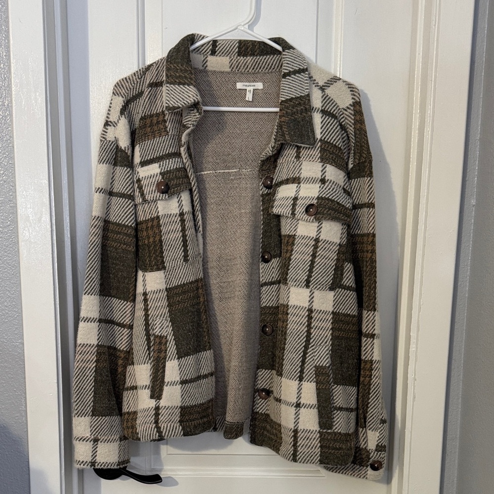 Maurices Olive and Cream Checkered Utility Jacket